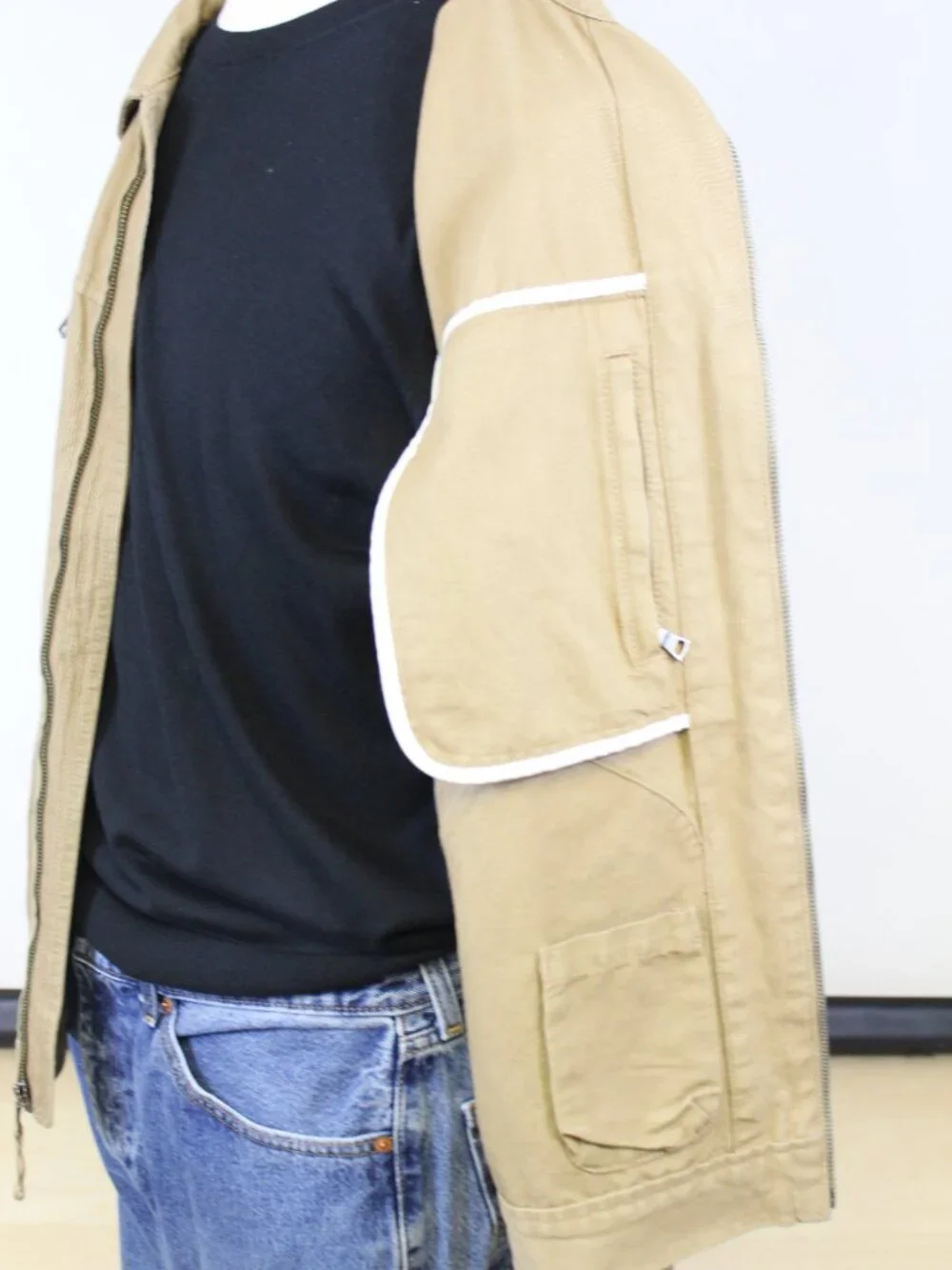 Banana Republic Canvas Jacket‎ Mens L Tan Y2K Cotton Linen Zip Utility Coat